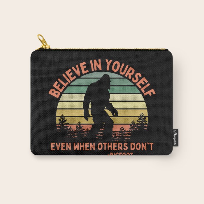 Bigfoot Funny Believe In Yourself Motivational Sasquatch Vintage Sunset Carry All Pouch Gallery Image 1