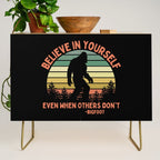 Bigfoot Funny Believe In Yourself Motivational Sasquatch Vintage Sunset Credenza Gallery Image 1