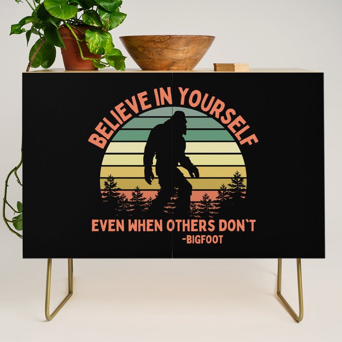Bigfoot Funny Believe In Yourself Motivational Sasquatch Vintage Sunset Credenza Gallery Image 1