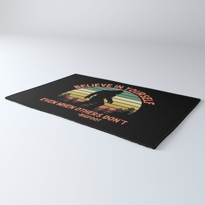 Bigfoot Funny Believe In Yourself Motivational Sasquatch Vintage Sunset Rug Gallery Image 3