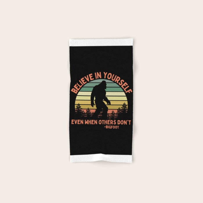 Bigfoot Funny Believe In Yourself Motivational Sasquatch Vintage Sunset Bath Towel Gallery Image 1