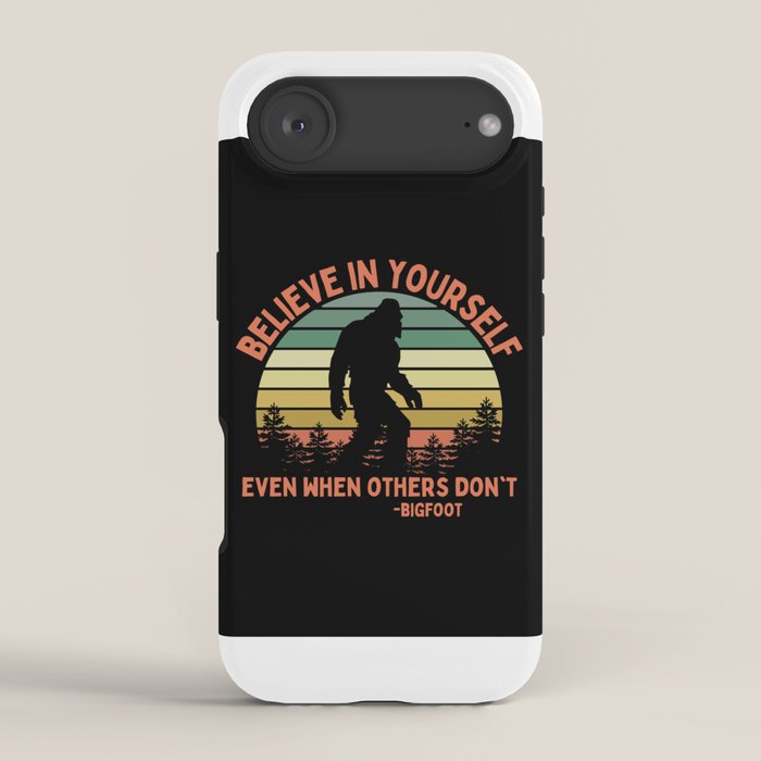 Bigfoot Funny Believe In Yourself Motivational Sasquatch Vintage Sunset iPhone Case Gallery Image 2