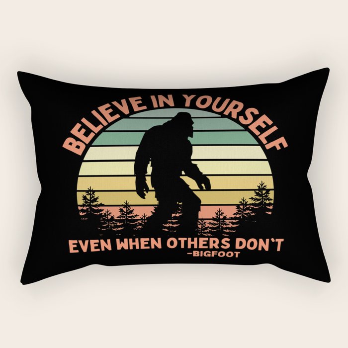 Bigfoot Funny Believe In Yourself Motivational Sasquatch Vintage Sunset Rectangular Pillow Gallery Image 2