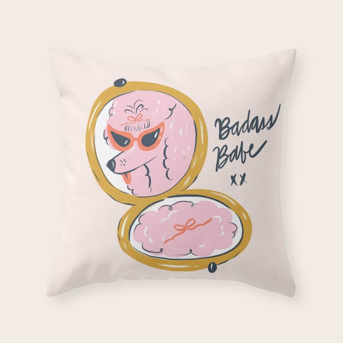 Badass Babe Pink Poodle  Throw Pillow Gallery Image 6