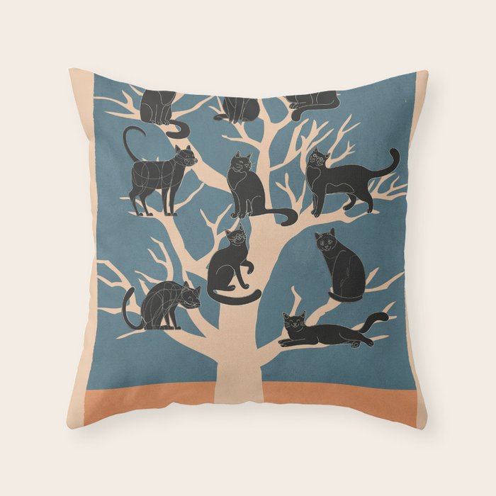 Black Cats in Tree 03 Throw Pillow Gallery Image 6
