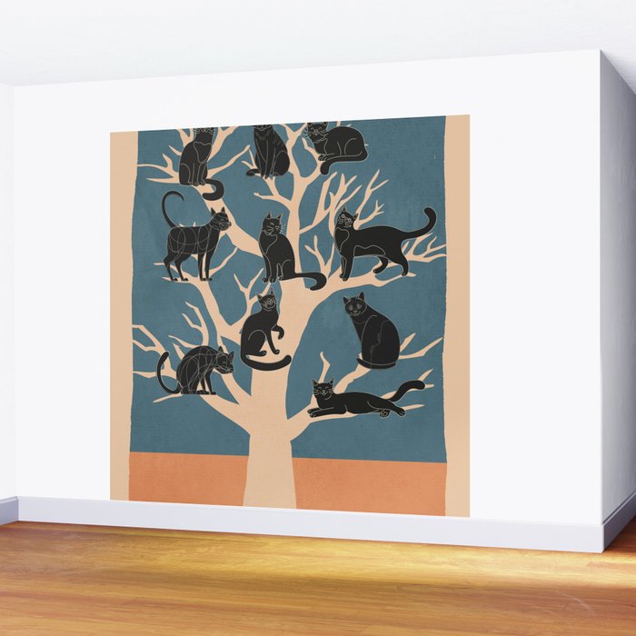 Black Cats in Tree 03 Wall Mural Gallery Image 2