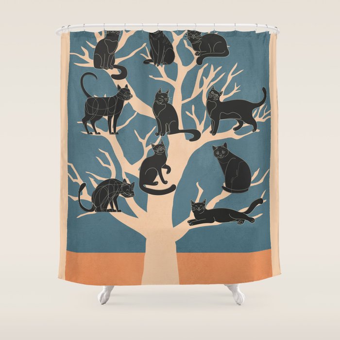 Black Cats in Tree 03 Shower Curtain Gallery Image 1