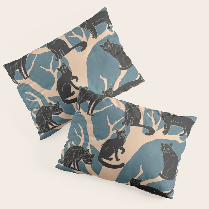 Black Cats in Tree 03 Pillow Sham Gallery Image 1