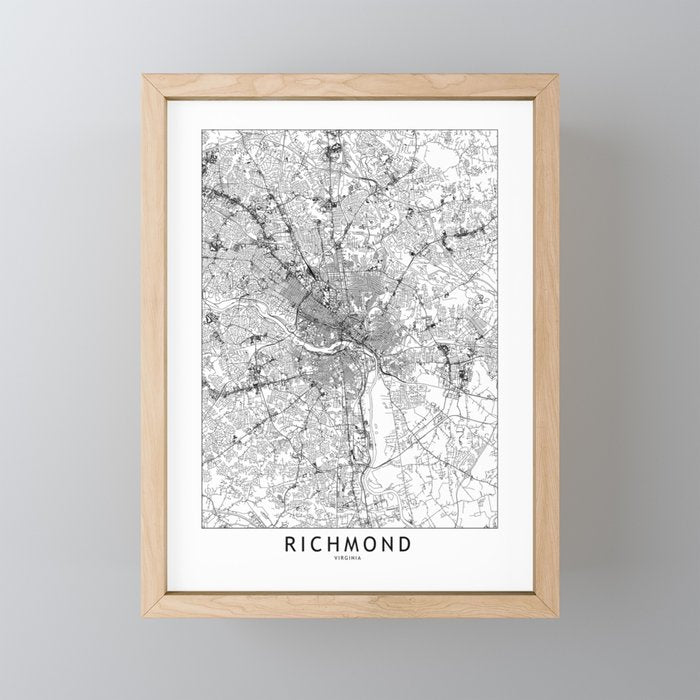 Richmond White Map Mini Art Print