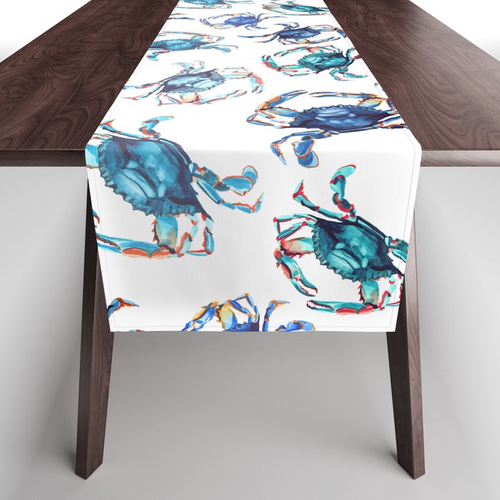 Watercolor Blue Crab Table Runner Gallery Image 1