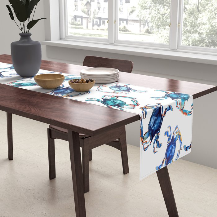 Watercolor Blue Crab Table Runner Gallery Image 2