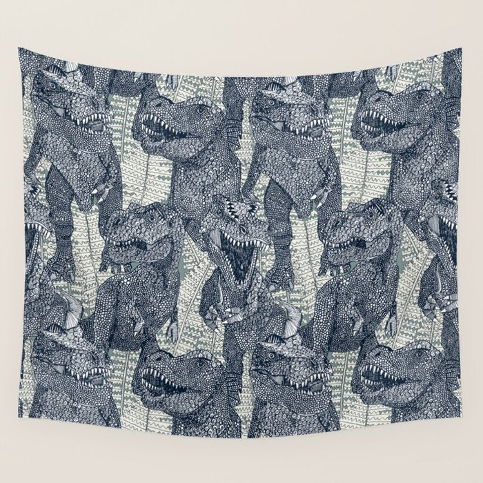 Tyrannosaurus rex indigo Wall Tapestry Gallery Image 1