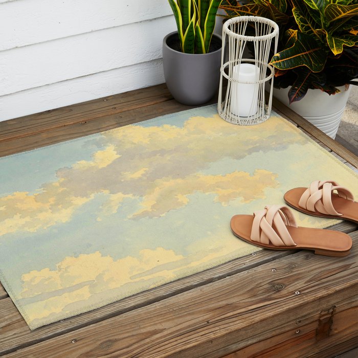 Watercolor Sunrise Clouds Heavenly Pastel Warm Colors Outdoor Rug Gallery Image 2