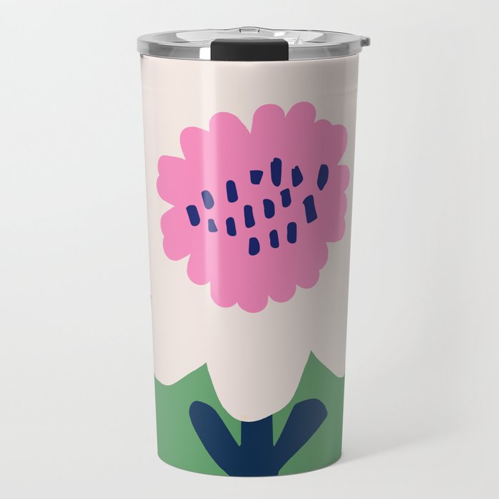 Sunflower - green & pink Travel Mug Gallery Image 1
