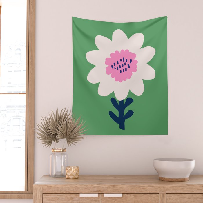 Sunflower - green & pink Wall Tapestry Gallery Image 2