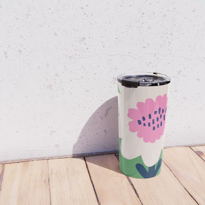Sunflower - green & pink Travel Mug Gallery Image 4