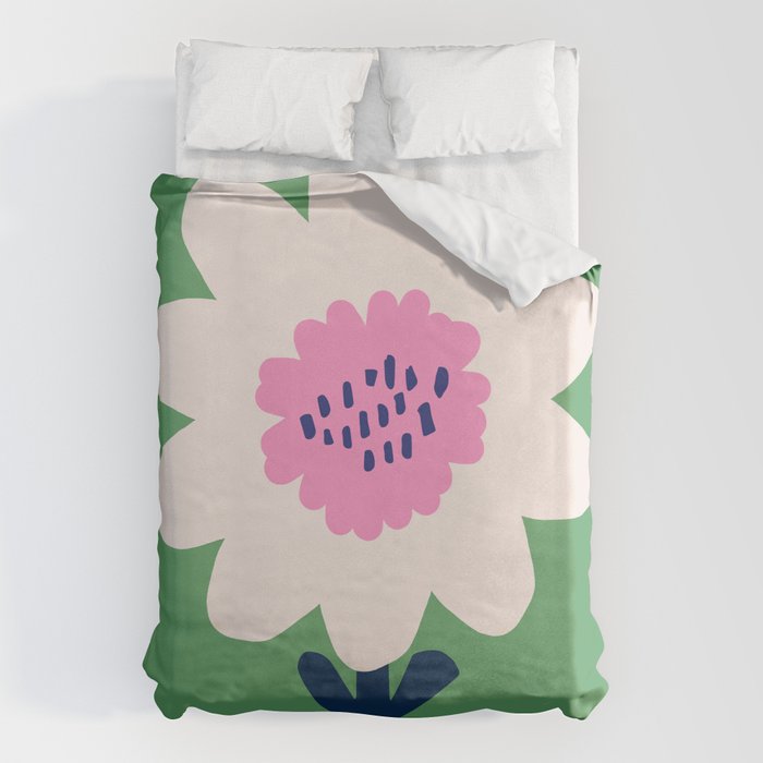 Sunflower - green & pink Duvet Cover Gallery Image 1