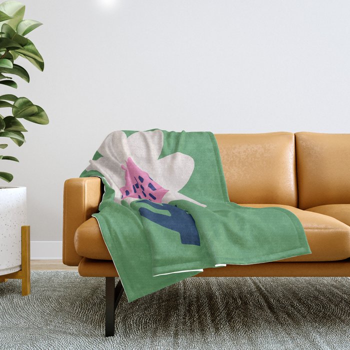 Sunflower - green & pink Throw Blanket Gallery Image 1