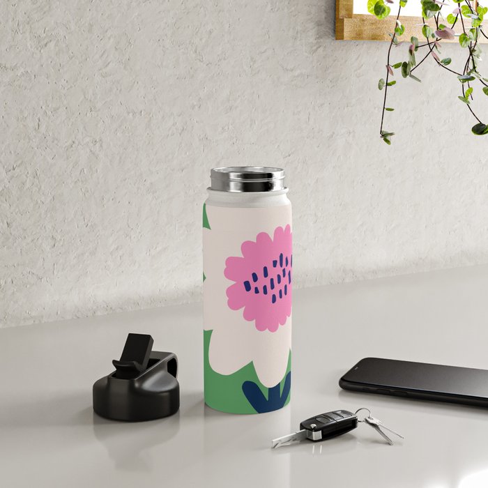 Sunflower - green & pink Water Bottle Gallery Image 4