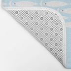 Coastal Minimalist Mid Century Modern Fish in Cool Light Blue White Brown Bath Mat Gallery Image 2