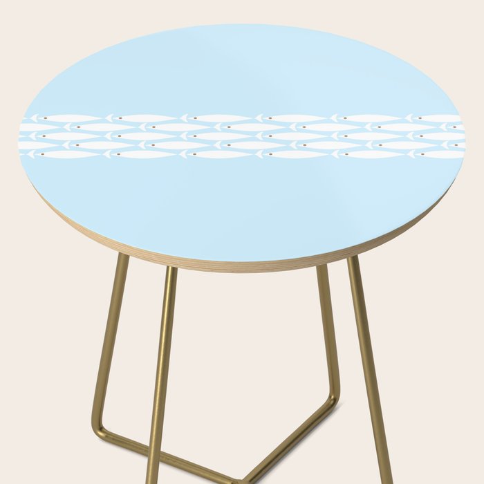 Coastal Minimalist Mid Century Modern Fish in Cool Light Blue White Brown Side Table Gallery Image 2
