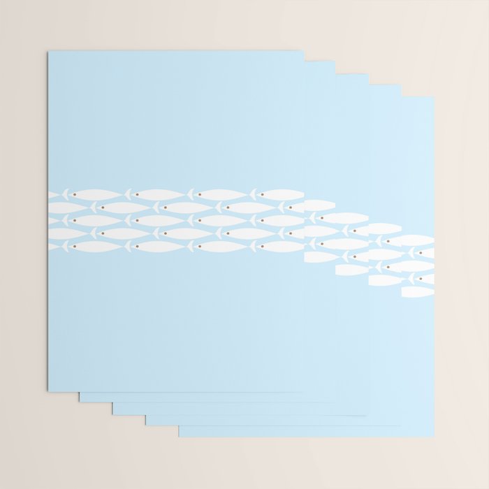 Coastal Minimalist Mid Century Modern Fish in Cool Light Blue White Brown Wrapping Paper Gallery Image 3