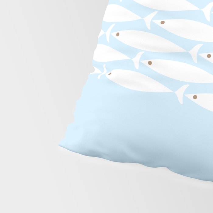 Coastal Minimalist Mid Century Modern Fish in Cool Light Blue White Brown Pillow Sham Gallery Image 4