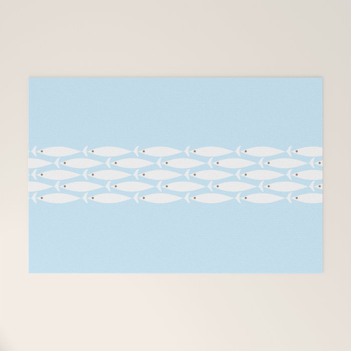 Coastal Minimalist Mid Century Modern Fish in Cool Light Blue White Brown Welcome Mat Gallery Image 1