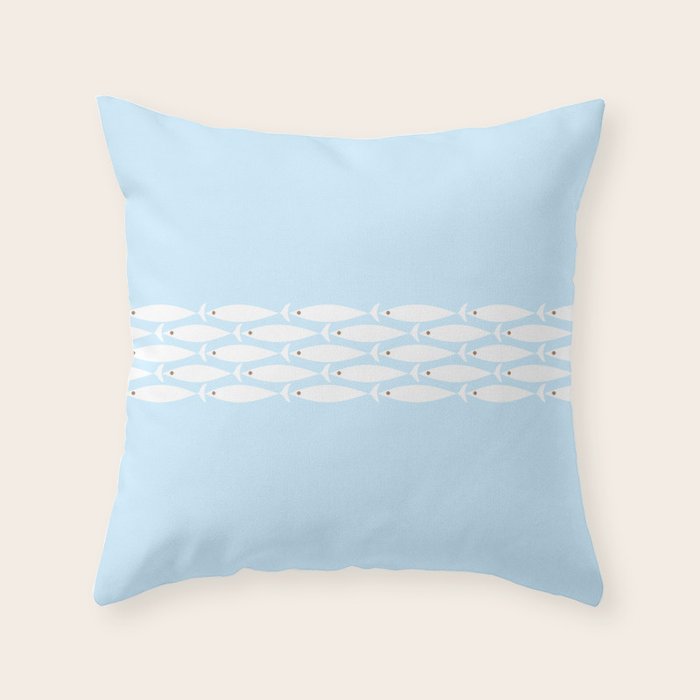 Coastal Minimalist Mid Century Modern Fish in Cool Light Blue White Brown Throw Pillow Gallery Image 6
