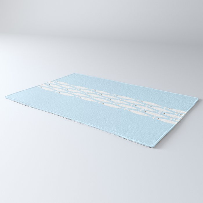 Coastal Minimalist Mid Century Modern Fish in Cool Light Blue White Brown Rug Gallery Image 3