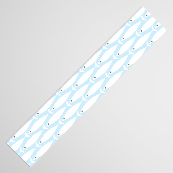 Coastal Minimalist Mid Century Modern Fish in Cool Light Blue White Brown Table Runner Gallery Image 3