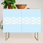 Coastal Minimalist Mid Century Modern Fish in Cool Light Blue White Brown Credenza Gallery Image 1