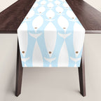 Coastal Minimalist Mid Century Modern Fish in Cool Light Blue White Brown Table Runner Gallery Image 1