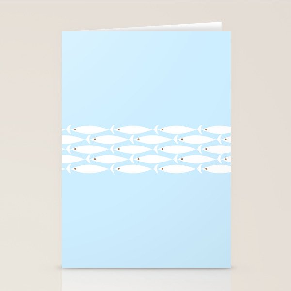 Coastal Minimalist Mid Century Modern Fish in Cool Light Blue White Brown Stationery Card Gallery Image 2