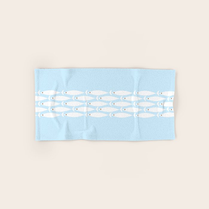 Coastal Minimalist Mid Century Modern Fish in Cool Light Blue White Brown Bath Towel Gallery Image 1