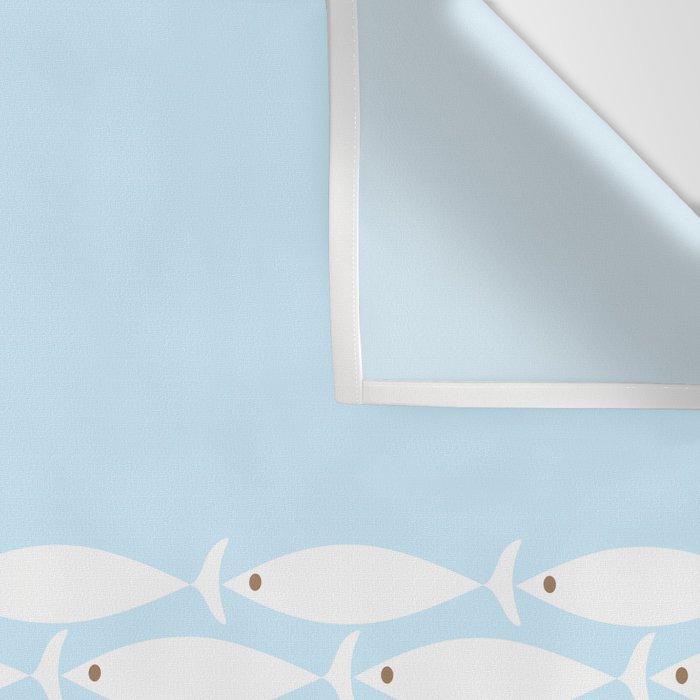 Coastal Minimalist Mid Century Modern Fish in Cool Light Blue White Brown Wall Tapestry Gallery Image 3