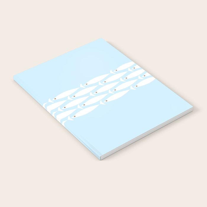 Coastal Minimalist Mid Century Modern Fish in Cool Light Blue White Brown Notebook Gallery Image 2