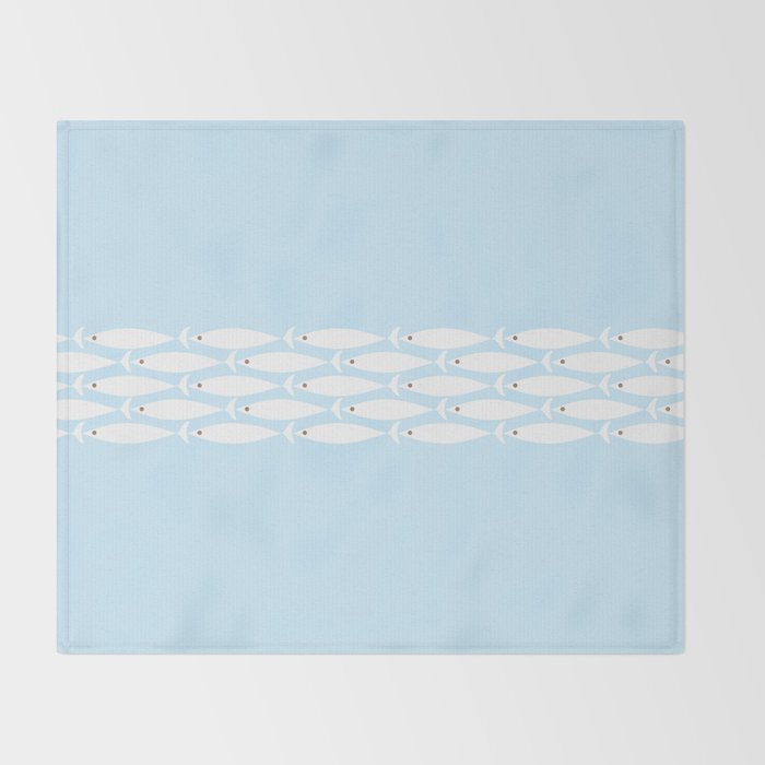 Coastal Minimalist Mid Century Modern Fish in Cool Light Blue White Brown Throw Blanket Gallery Image 2