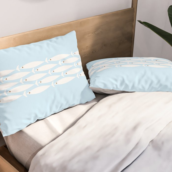Coastal Minimalist Mid Century Modern Fish in Cool Light Blue White Brown Pillow Sham Gallery Image 2