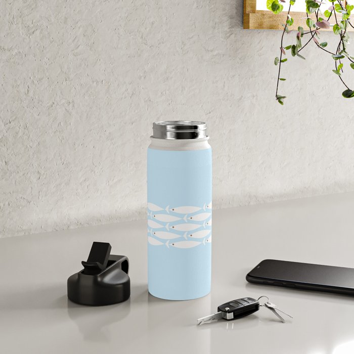 Coastal Minimalist Mid Century Modern Fish in Cool Light Blue White Brown Water Bottle Gallery Image 4