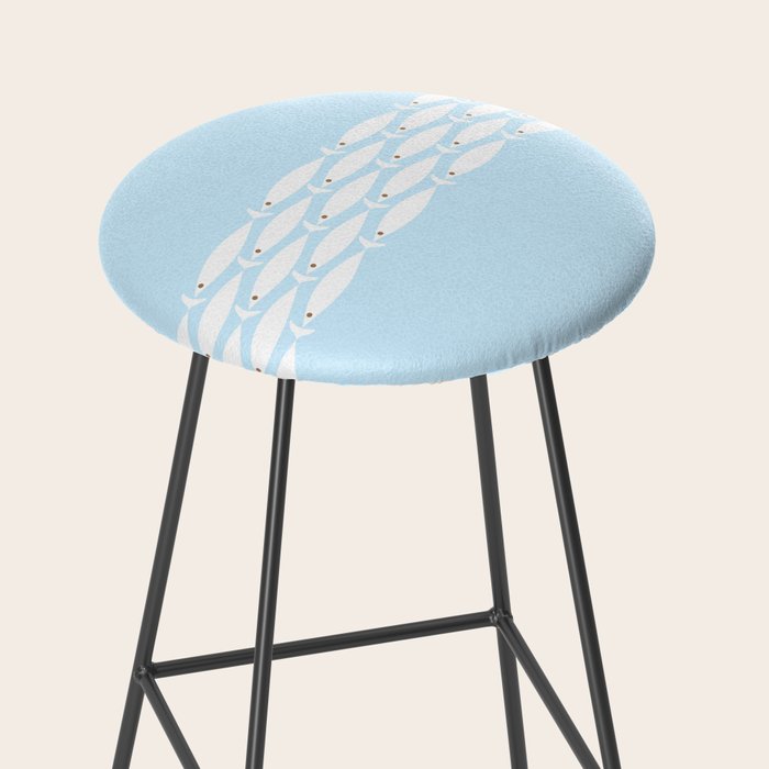 Coastal Minimalist Mid Century Modern Fish in Cool Light Blue White Brown Stool Gallery Image 2