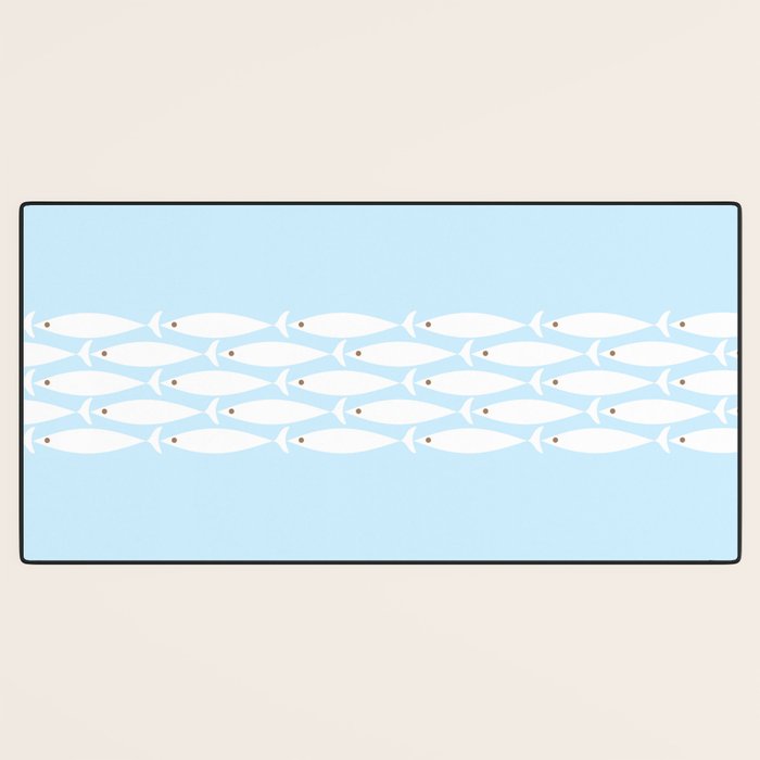 Coastal Minimalist Mid Century Modern Fish in Cool Light Blue White Brown Desk Mat Gallery Image 3