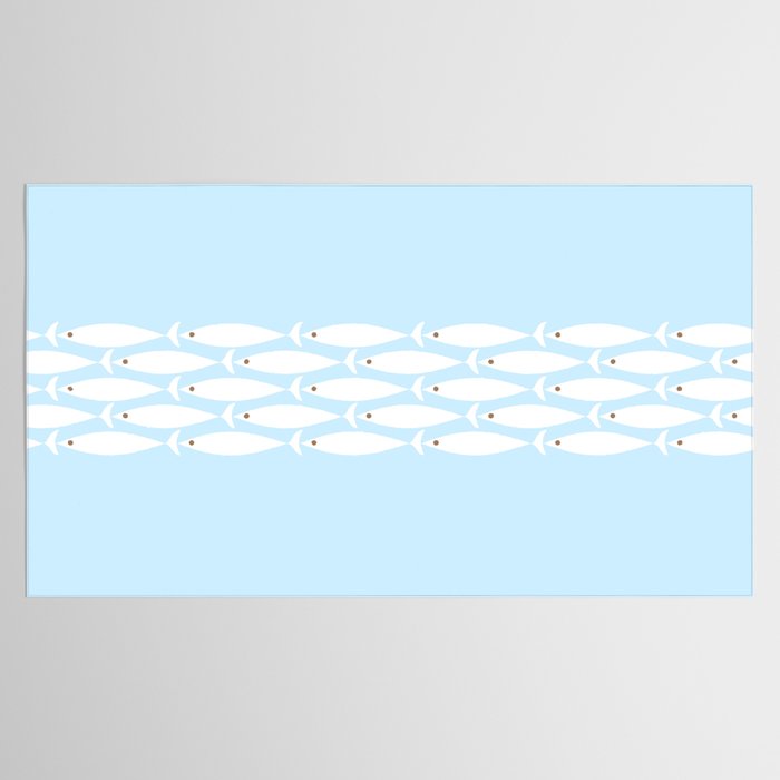 Coastal Minimalist Mid Century Modern Fish in Cool Light Blue White Brown Tablecloth Gallery Image 2