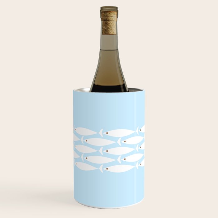 Coastal Minimalist Mid Century Modern Fish in Cool Light Blue White Brown Wine Chiller Gallery Image 3