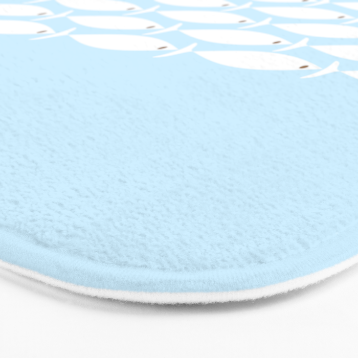 Coastal Minimalist Mid Century Modern Fish in Cool Light Blue White Brown Bath Mat Gallery Image 3