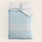Coastal Minimalist Mid Century Modern Fish in Cool Light Blue White Brown Duvet Cover Gallery Image 6