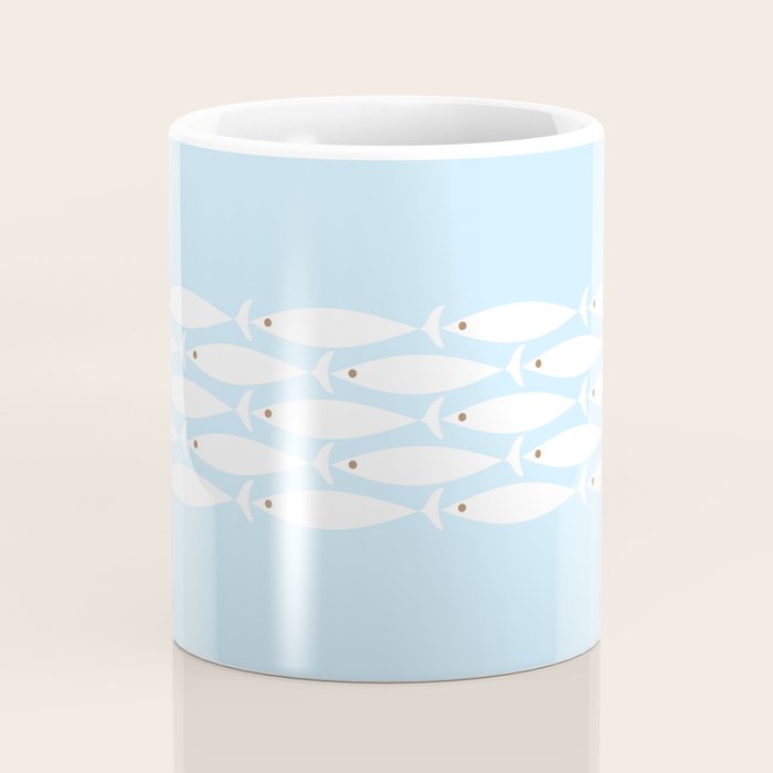 Coastal Minimalist Mid Century Modern Fish in Cool Light Blue White Brown Coffee Mug Gallery Image 4