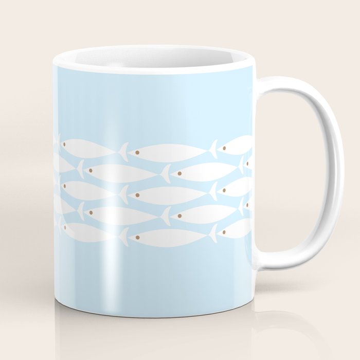 Coastal Minimalist Mid Century Modern Fish in Cool Light Blue White Brown Coffee Mug Gallery Image 1