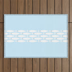 Coastal Minimalist Mid Century Modern Fish in Cool Light Blue White Brown Outdoor Rug Gallery Image 1