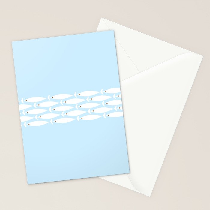 Coastal Minimalist Mid Century Modern Fish in Cool Light Blue White Brown Stationery Card Gallery Image 2